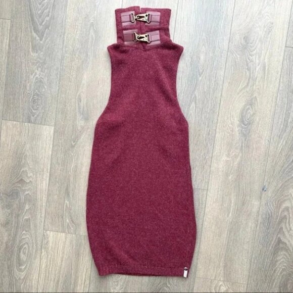 REVOLVE One Teaspoon Turtleneck Knit Sweater Dress Buckle detail Burgundy - Picture 8 of 15